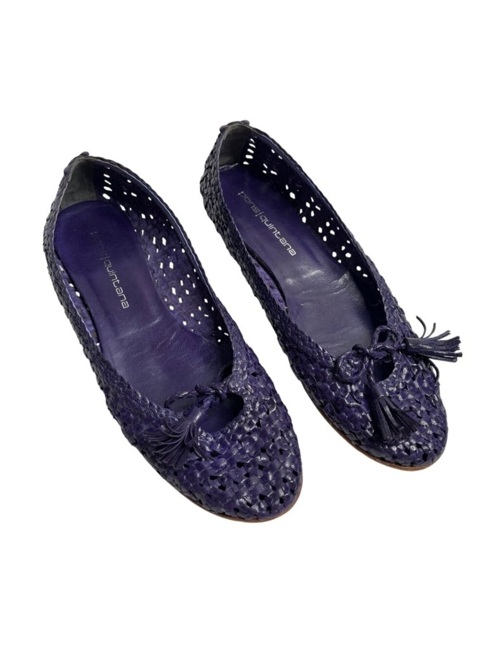 Pons Quintana Purple Woven Leather Tassel Ballet Driving Flats Size 41